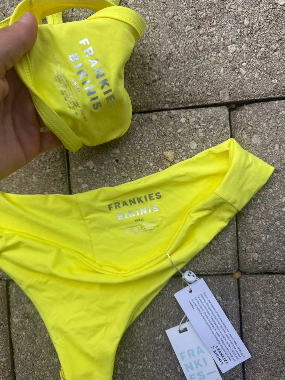 Frankie's Bikinis Neon Lime Triangle Bikini Top and matching bottom